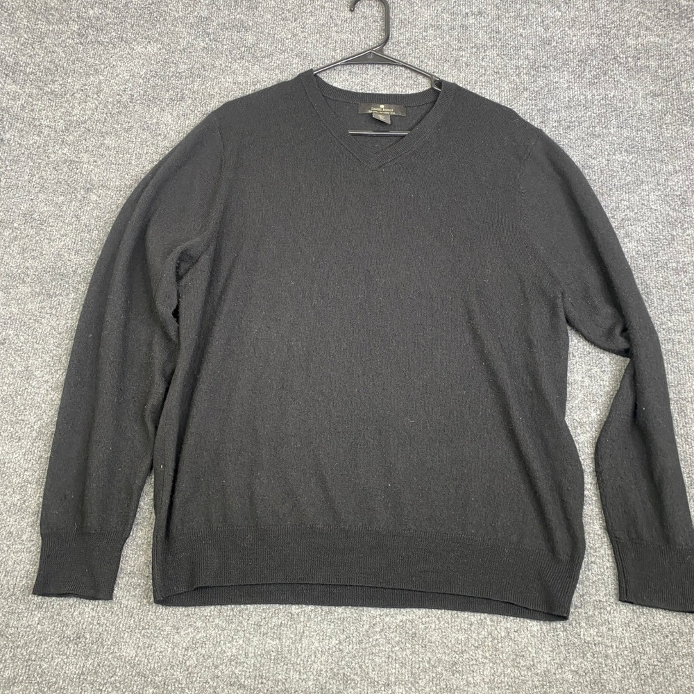 Daniel Bishop Mens Black 100% Extra Fine Merino Wool V-Neck Sweater Large